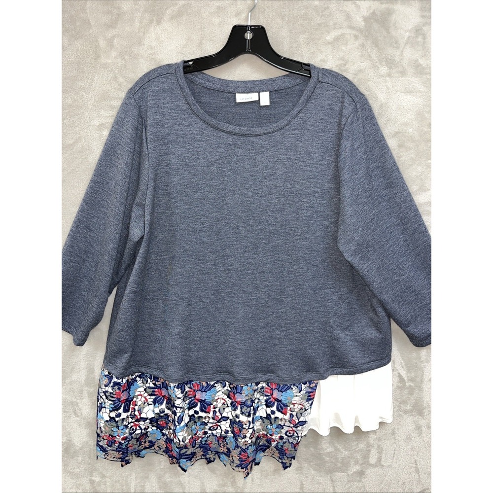 Logo Lounge Lori Goldstein Top Women's XL Blue‎ Mixed Media Pockets Artsy
